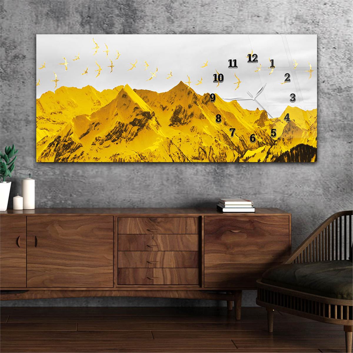 Yatay Saatli Yandan Sanat ve Doğa Temalı Cam Tablo 152