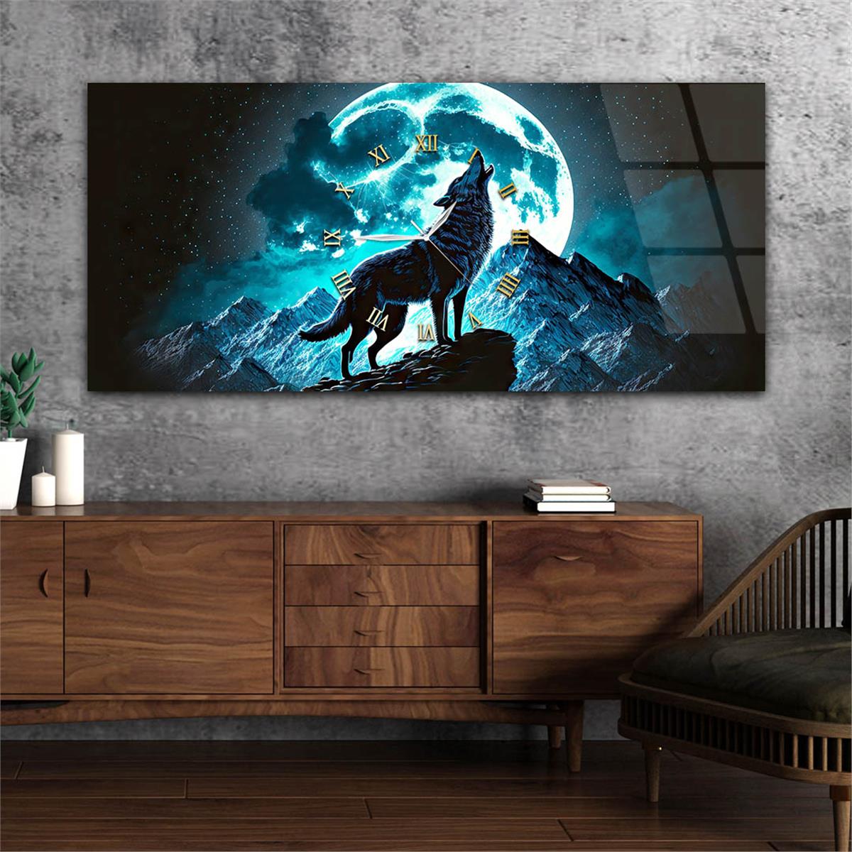 Yatay Ortadan Saatli  Sanat ve Doğa Temalı Cam Tablo 050