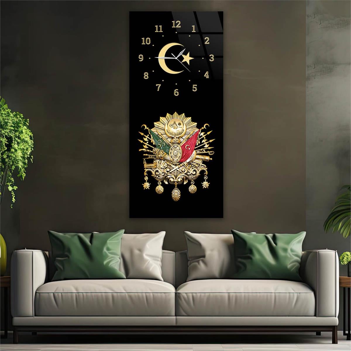 Vertical National Themed Glass Wall Art with Clock at the Top 020