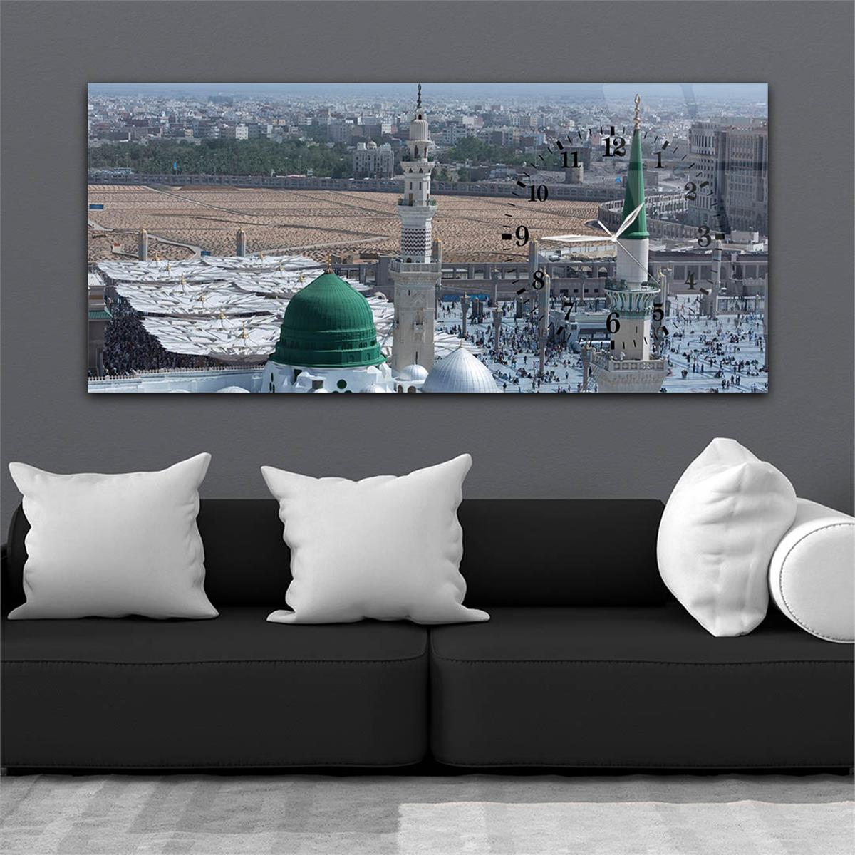 Yatay Saatli Yandan Dini Temalı Cam Tablo 024