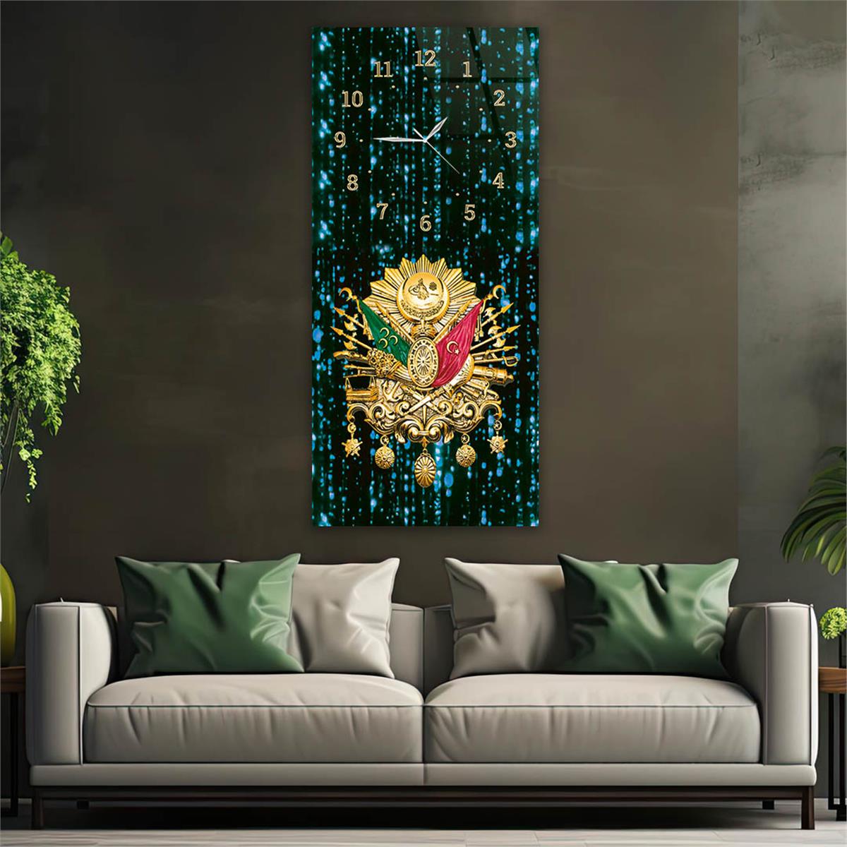 Vertical National Themed Glass Wall Art with Clock at the Top 019