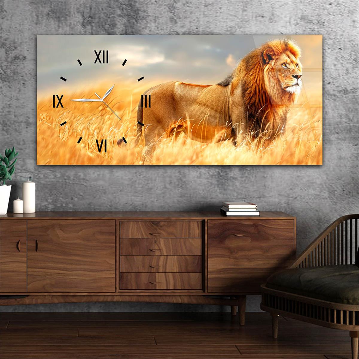 Yatay Saatli Yandan Sanat Temalı Cam Tablo 326