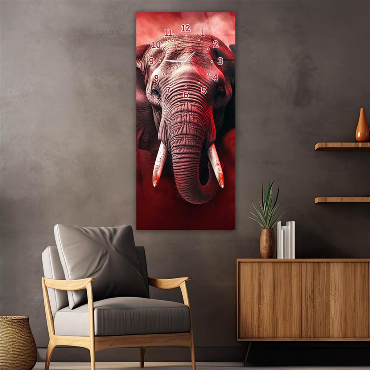 Vertical Art Themed Glass Wall Art with Clock at the Top 046