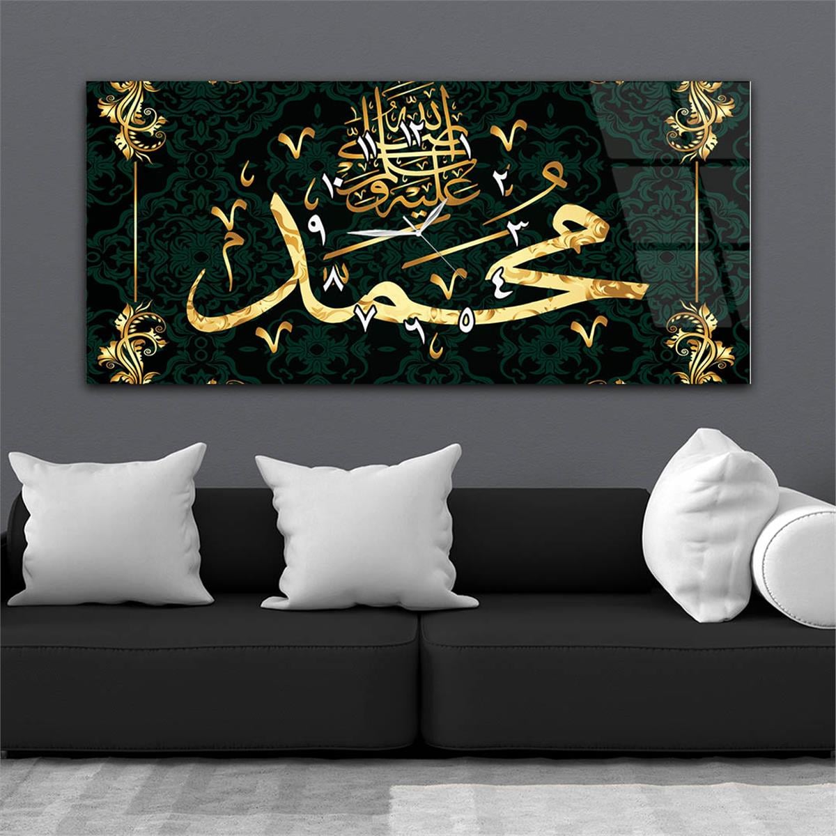 Horizontaal, in Het Midden Voorzien Van Een Klok, Religieus Thema Gehard Glasschilderij 025