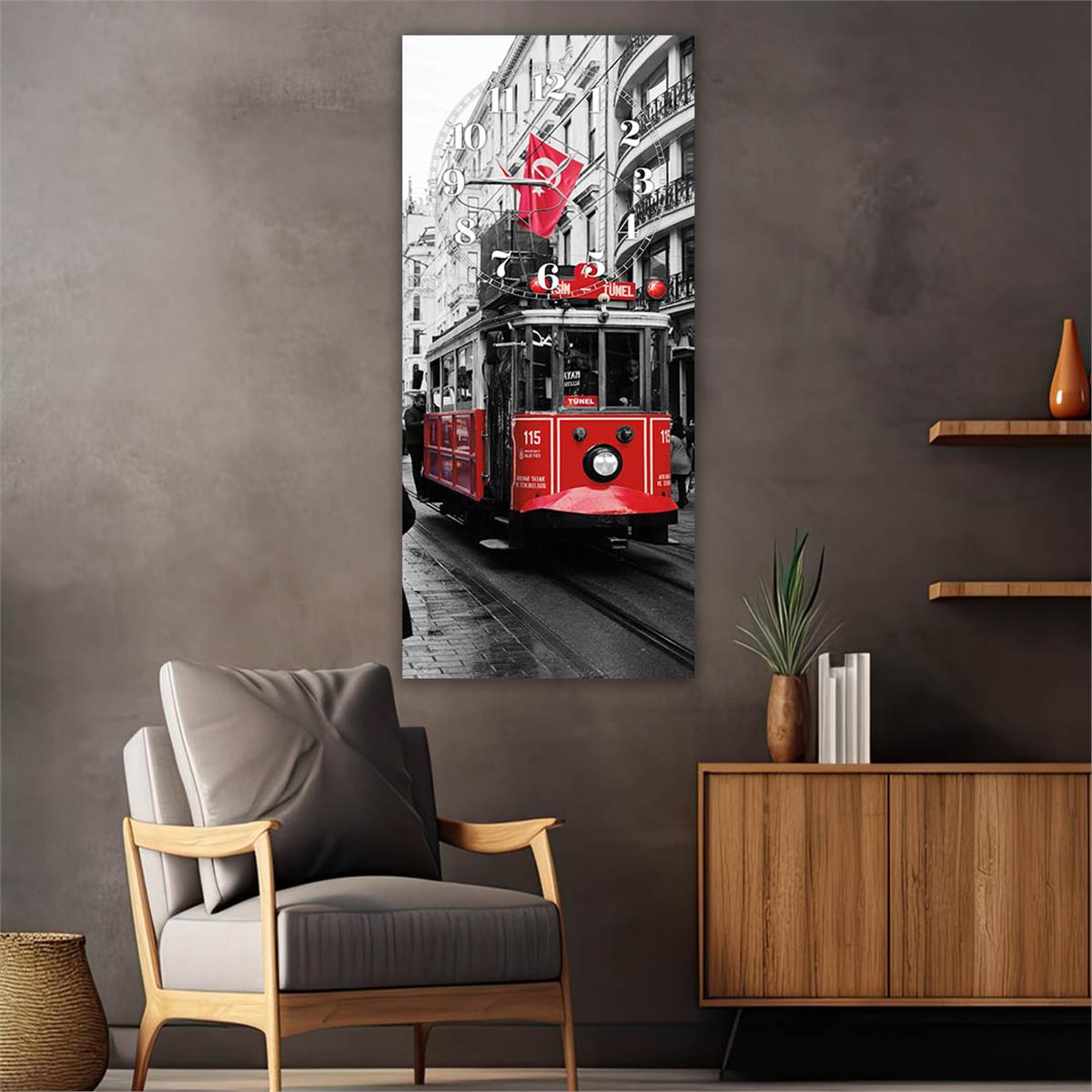 Vertical Art Themed Glass Wall Art with Clock at the Top 001