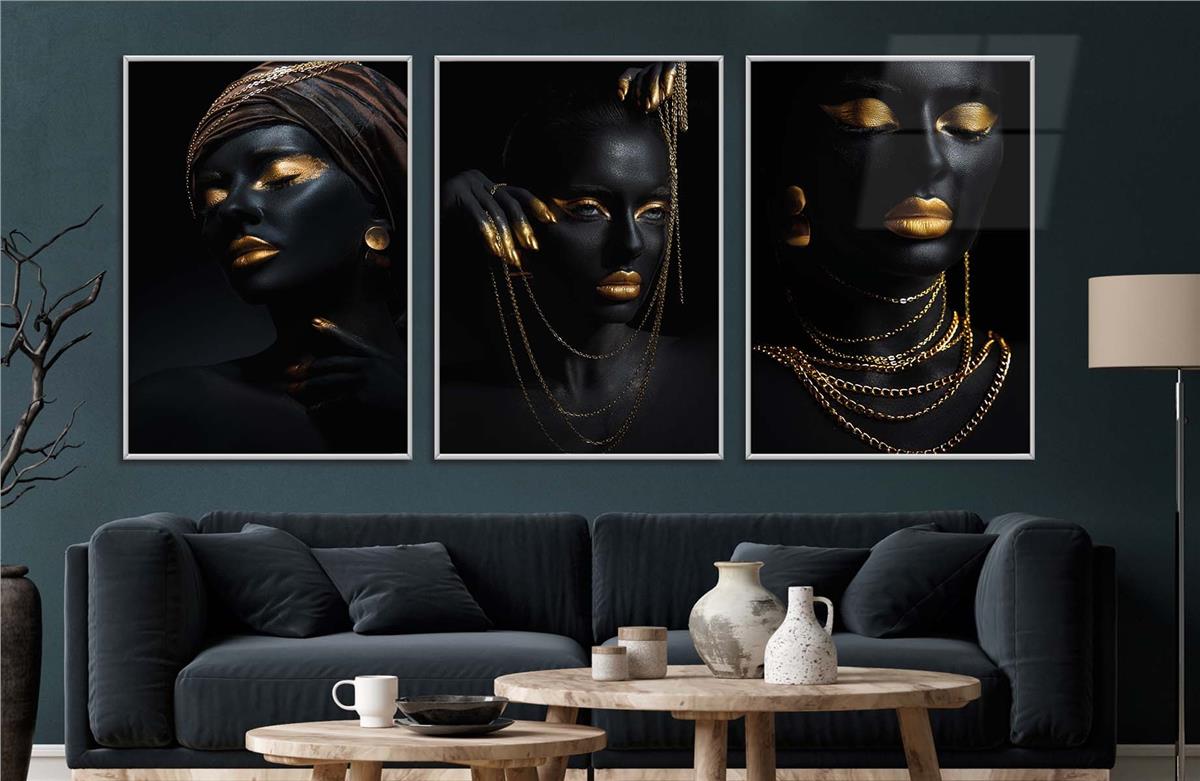 Alüminyum Çerçeveli Sanat Temalı 3'lü Set CAM Tablo 0074