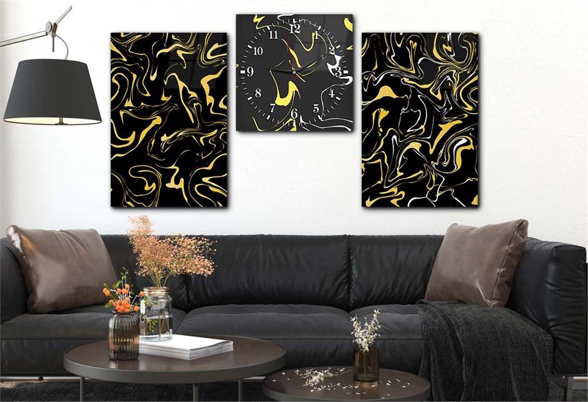 Tempered Glasss Wall Arts Art-Themed Set with Clock