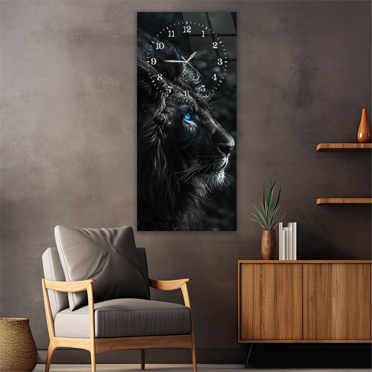 Dikey Üstten Saatli Sanat Temalı Cam Tablo 088