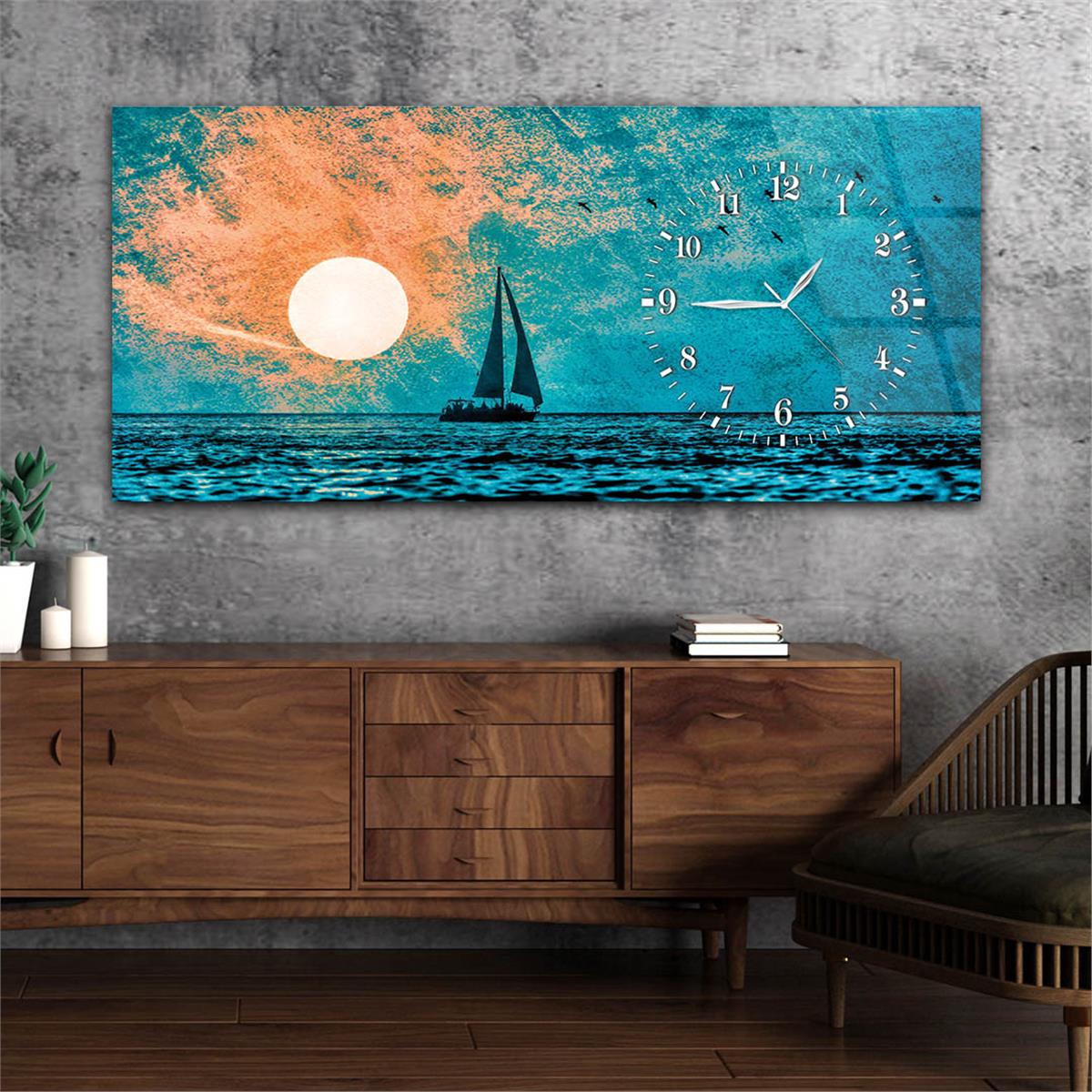 Side-Clock, Art And Nature-Themed Horizontal Glass Wall Painting 001