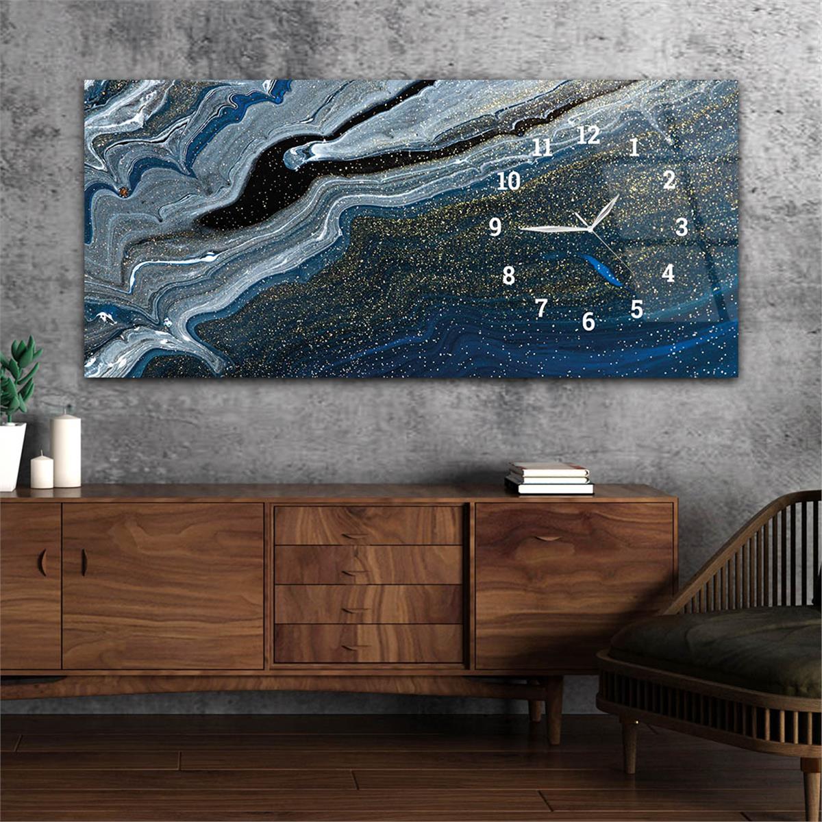 Yatay Saatli Yandan Sanat ve Doğa Temalı Cam Tablo 112