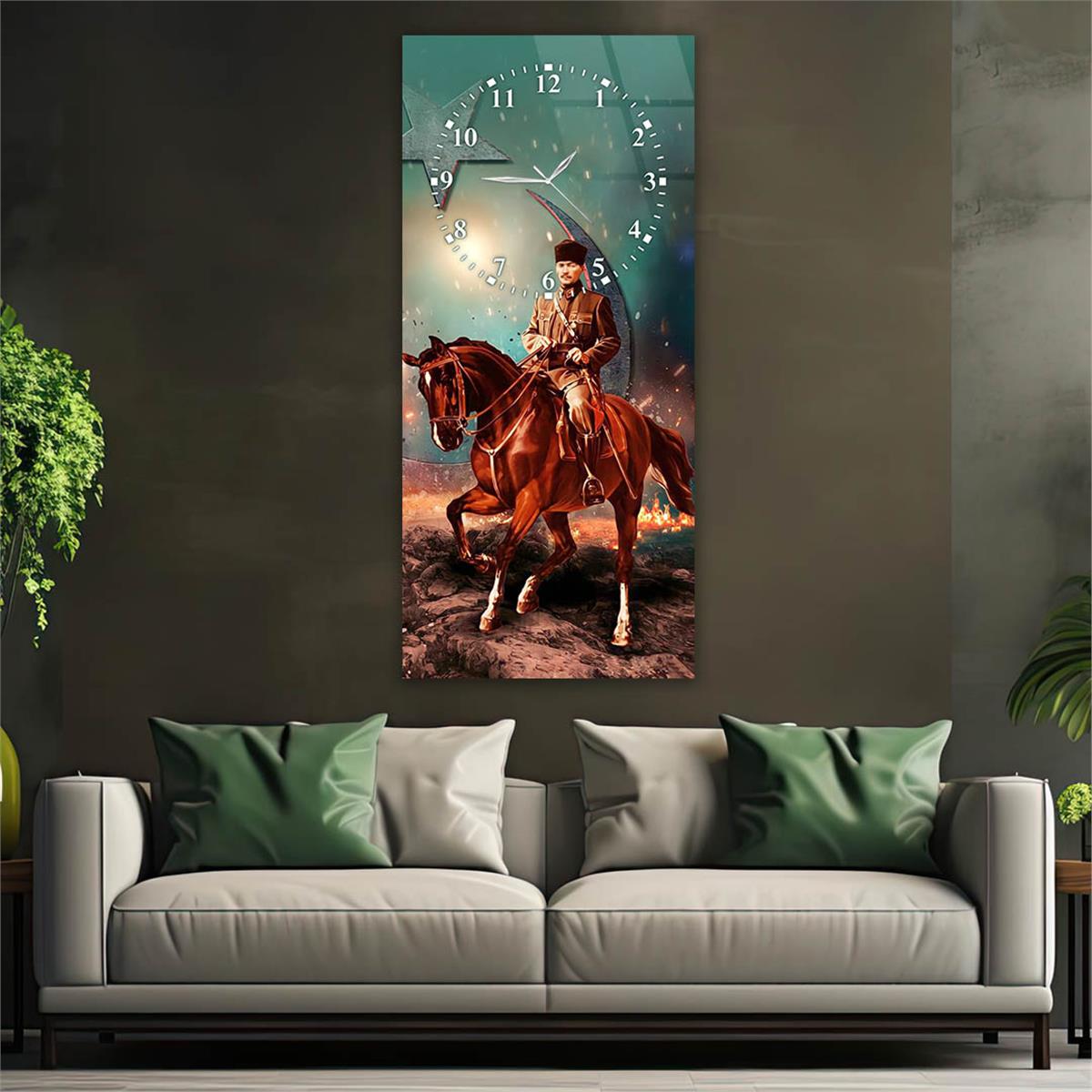 Vertical National Themed Glass Wall Art with Clock at the Top 023