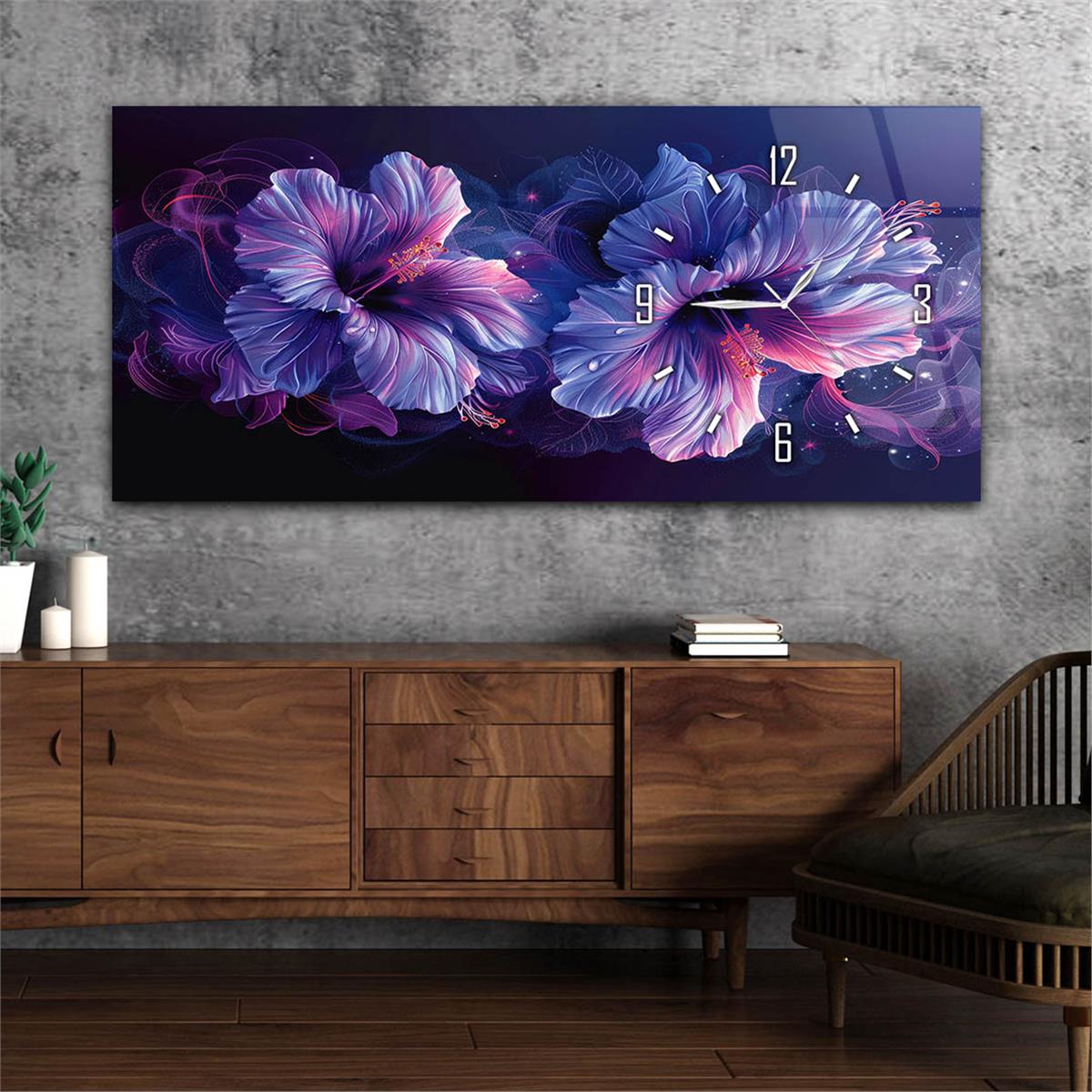 Yatay Saatli Yandan Sanat Temalı Cam Tablo 259