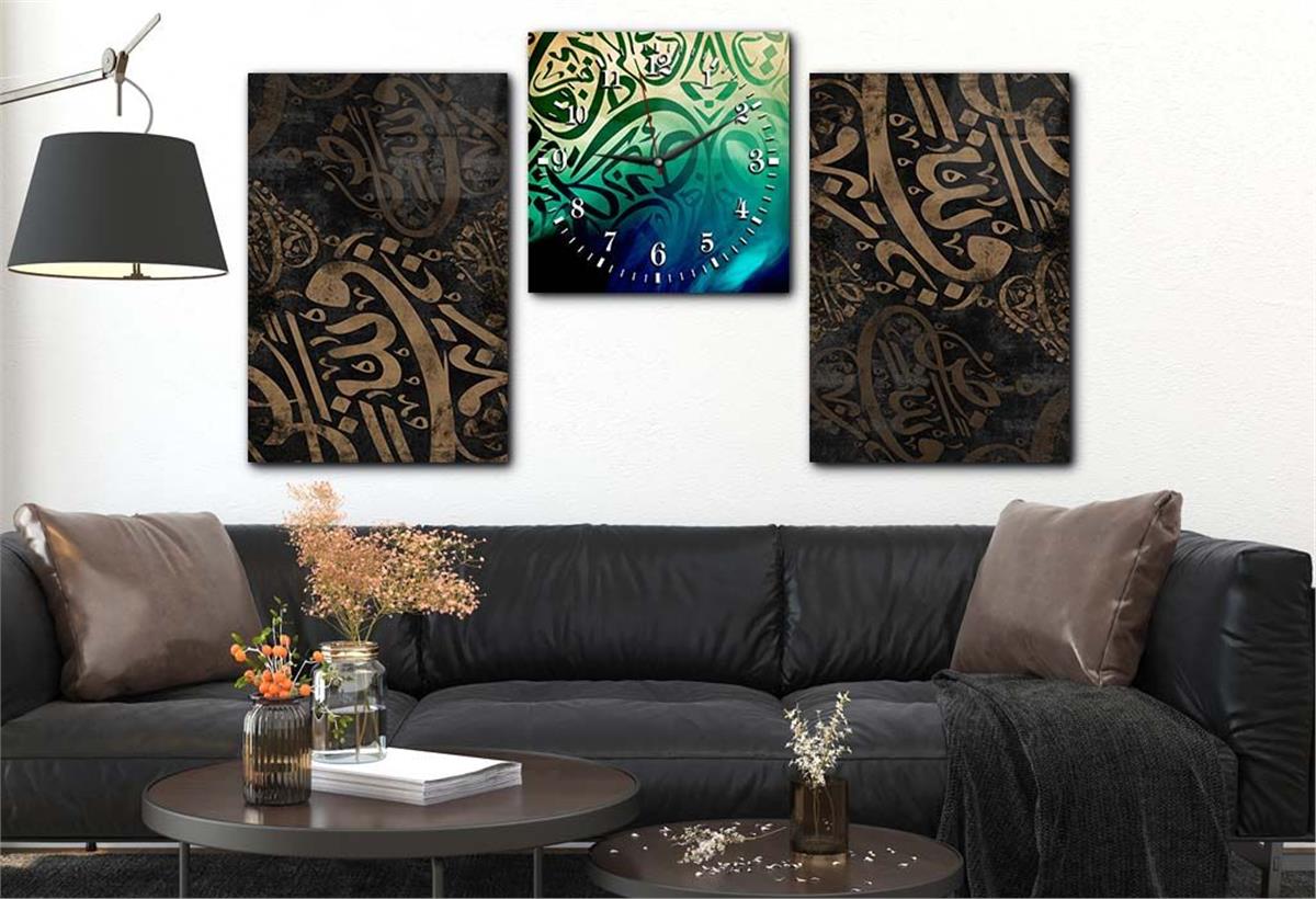 Tempered Glasss Wall Arts Religious-Themed Set with Clock