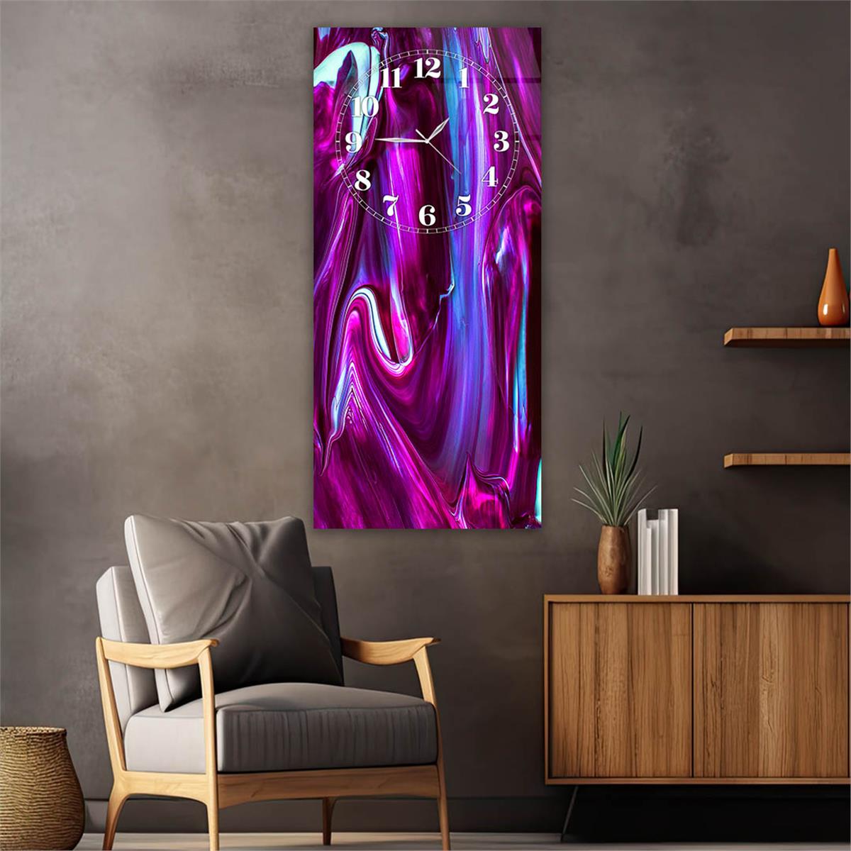 Vertical Art Themed Glass Wall Art with Clock at the Top 014