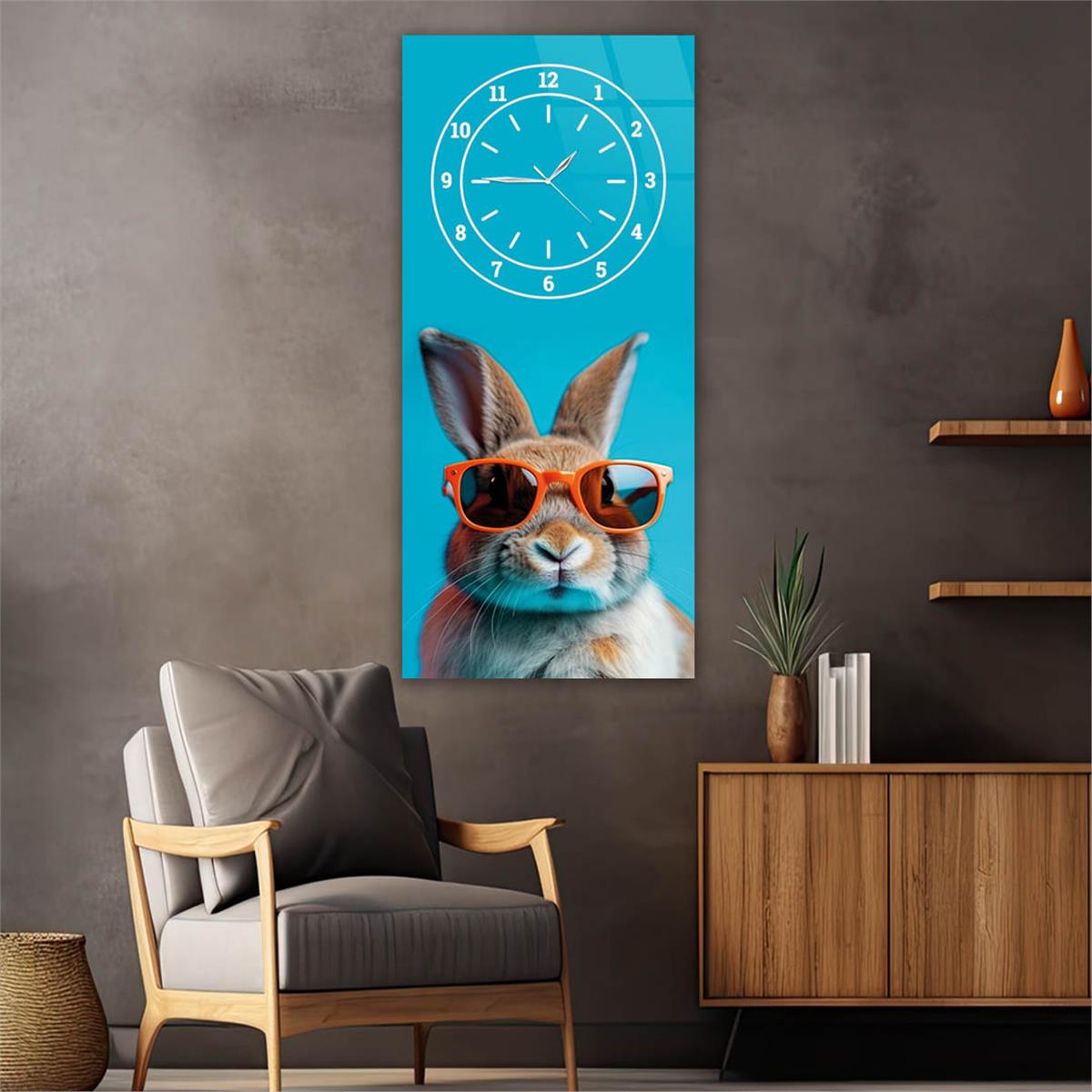 Vertical Art Themed Glass Wall Art with Clock at the Top 009