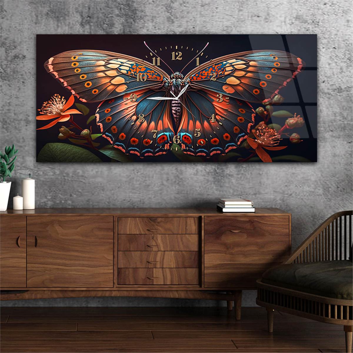 Yatay Saatli Ortadan Sanat Temalı Cam Tablo119