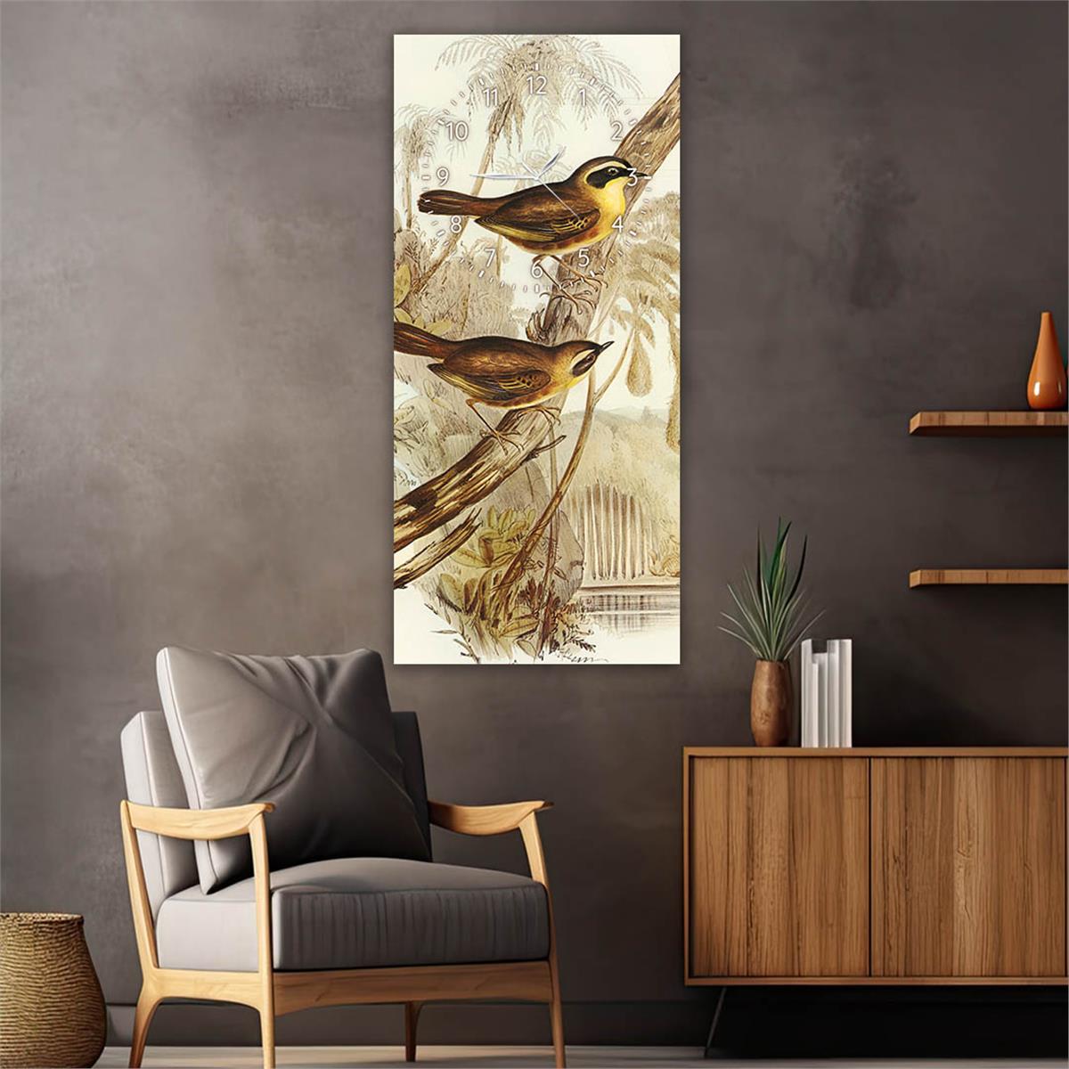 Vertical Art Themed Glass Wall Art with Clock at the Top 005