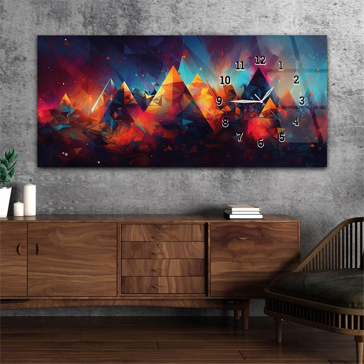 Yatay Saatli Yandan Sanat ve Doğa Temalı Cam Tablo 207