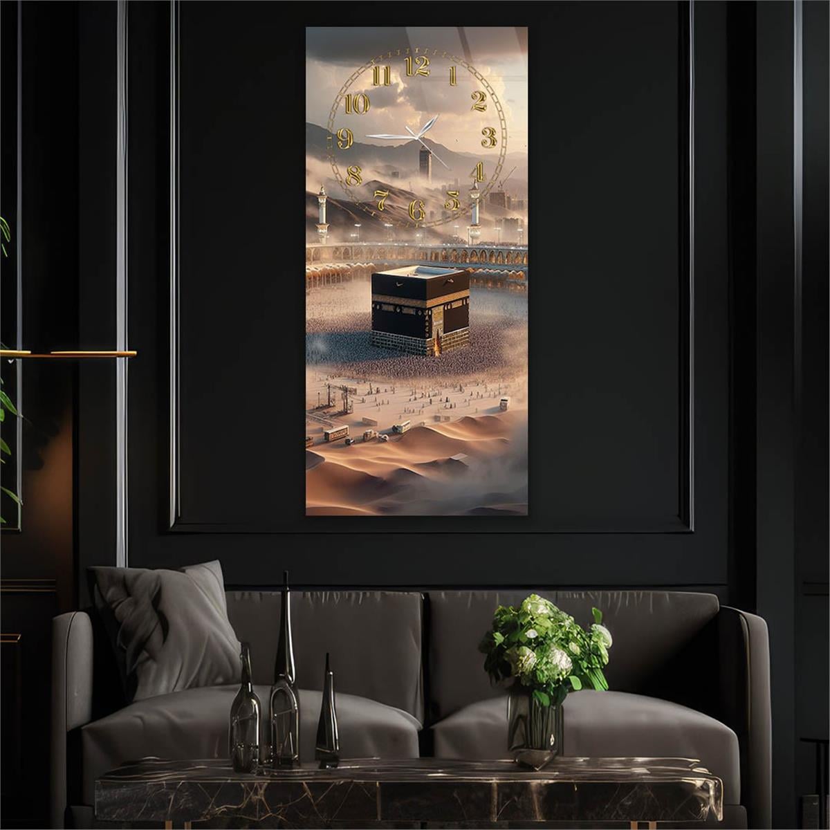 Vertical Religious Themed Glass Wall Art with Clock at the Top  056