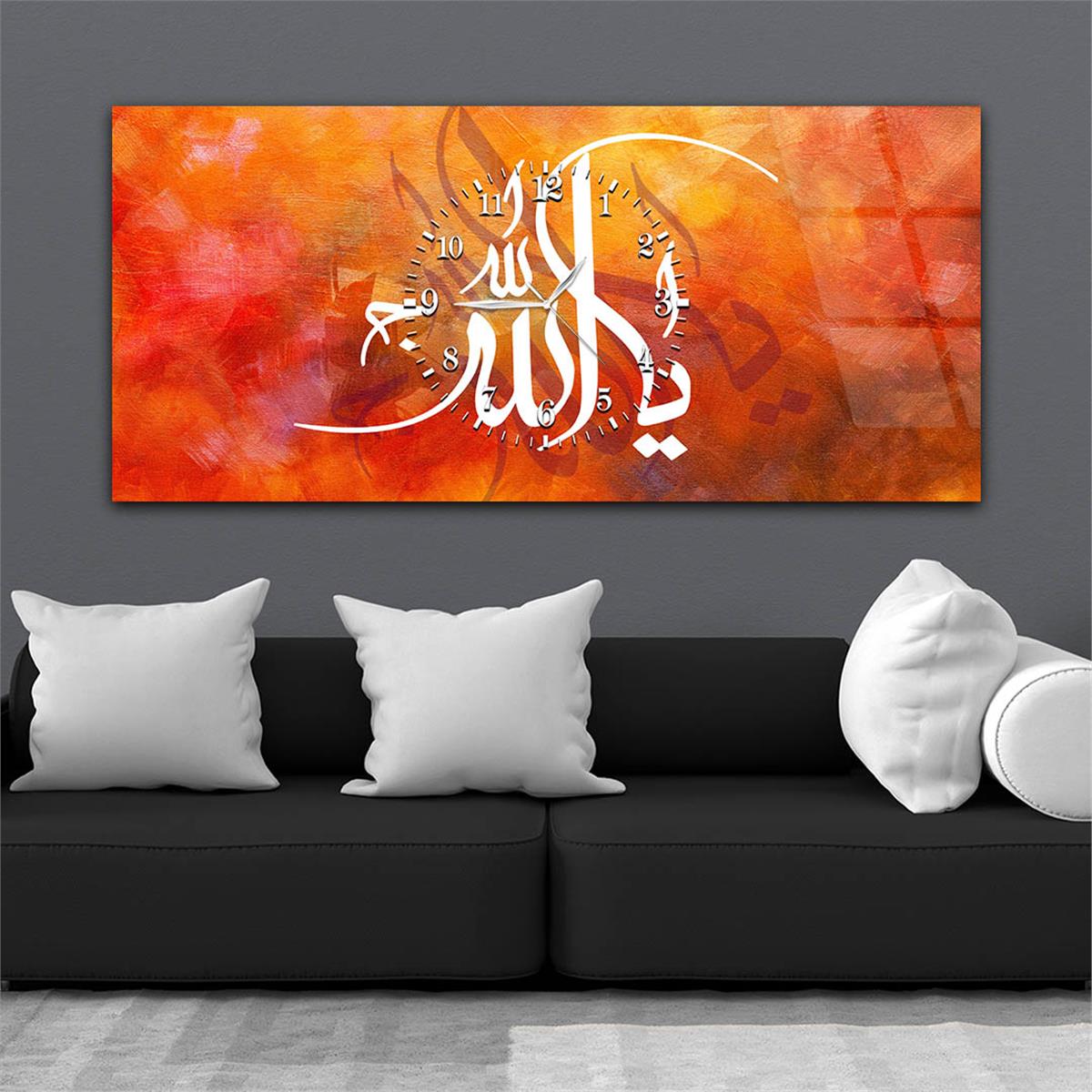 Horizontaal, in Het Midden Voorzien Van Een Klok, Religieus Thema Gehard Glasschilderij 032