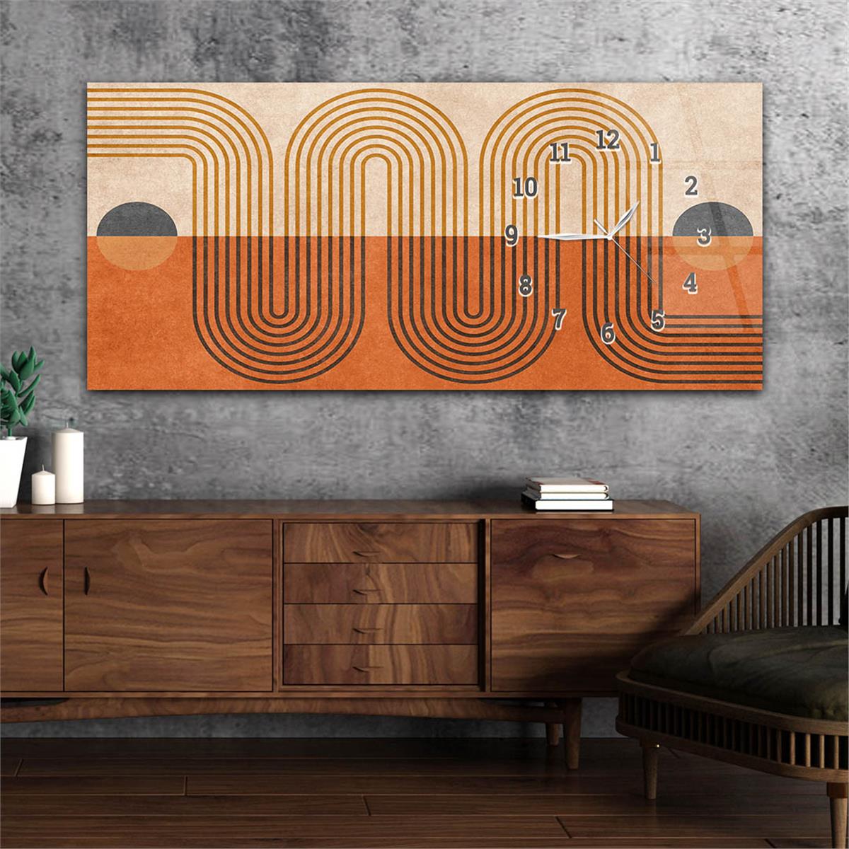 Yatay Saatli Yandan Sanat ve Doğa Temalı Cam Tablo 115