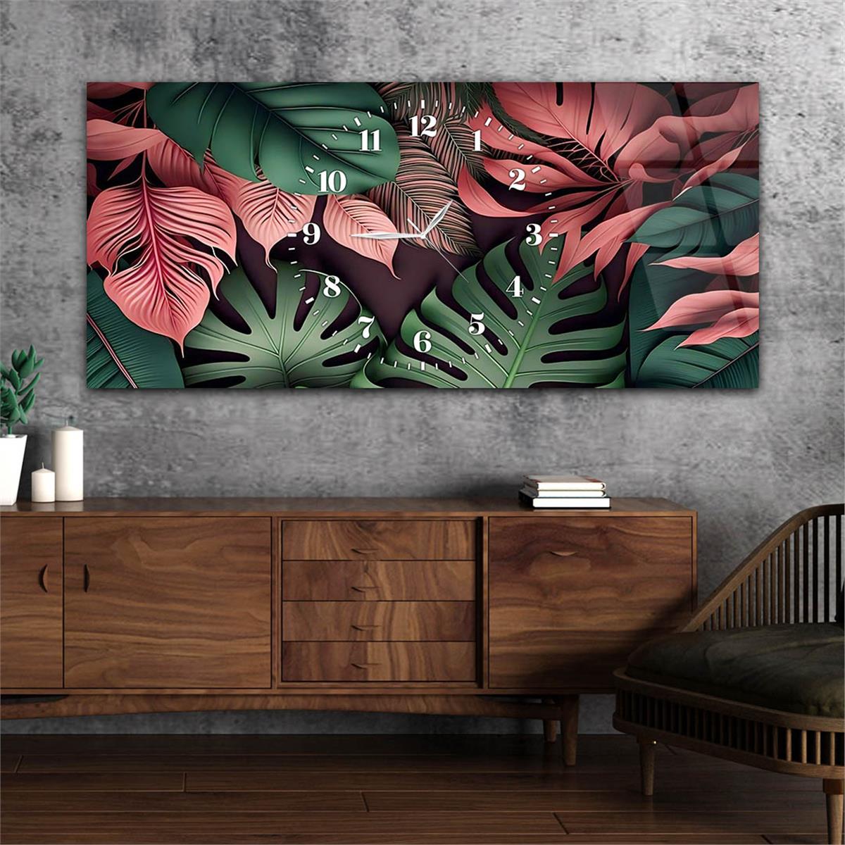 Yatay Saatli Ortadan Sanat Temalı Cam Tablo114