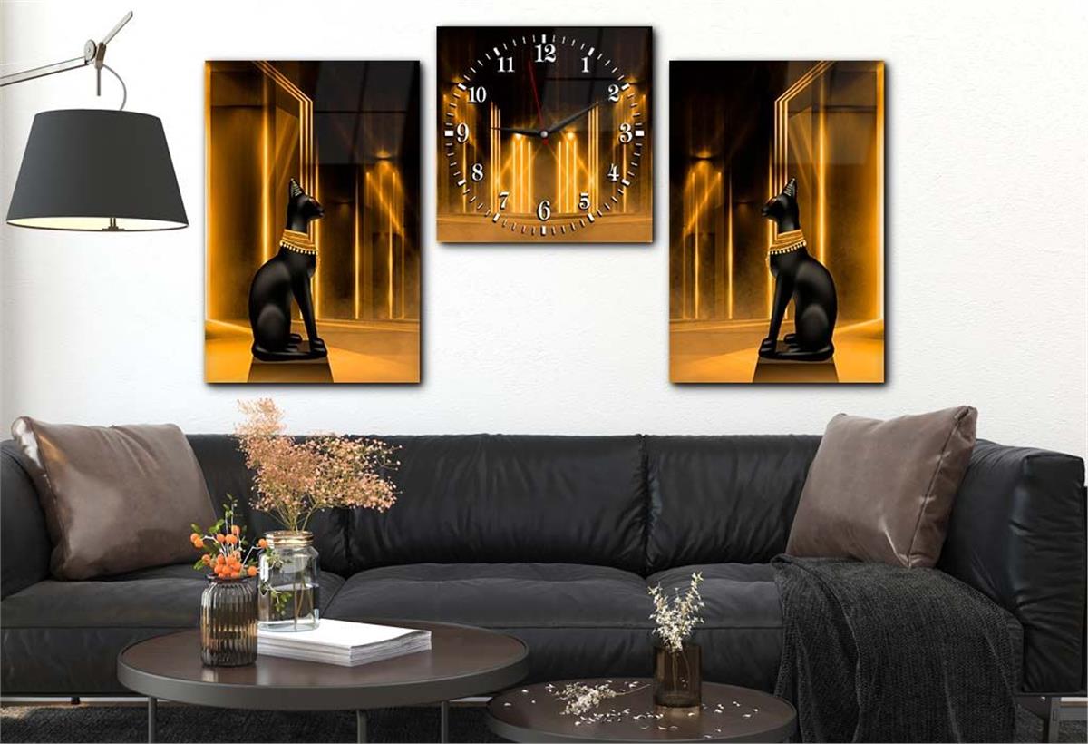 Tempered Glasss Wall Arts Art-Themed Set with Clock