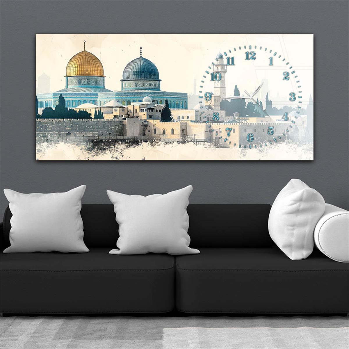 Yatay Saatli Yandan Dini Temalı Cam Tablo 074