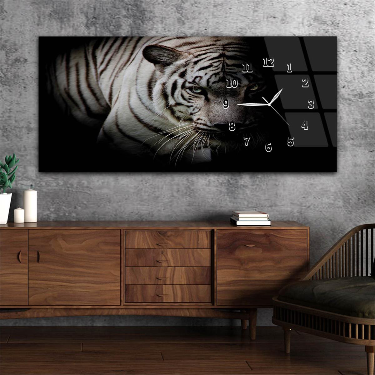 Yatay Saatli Yandan Sanat ve Doğa Temalı Cam Tablo 134