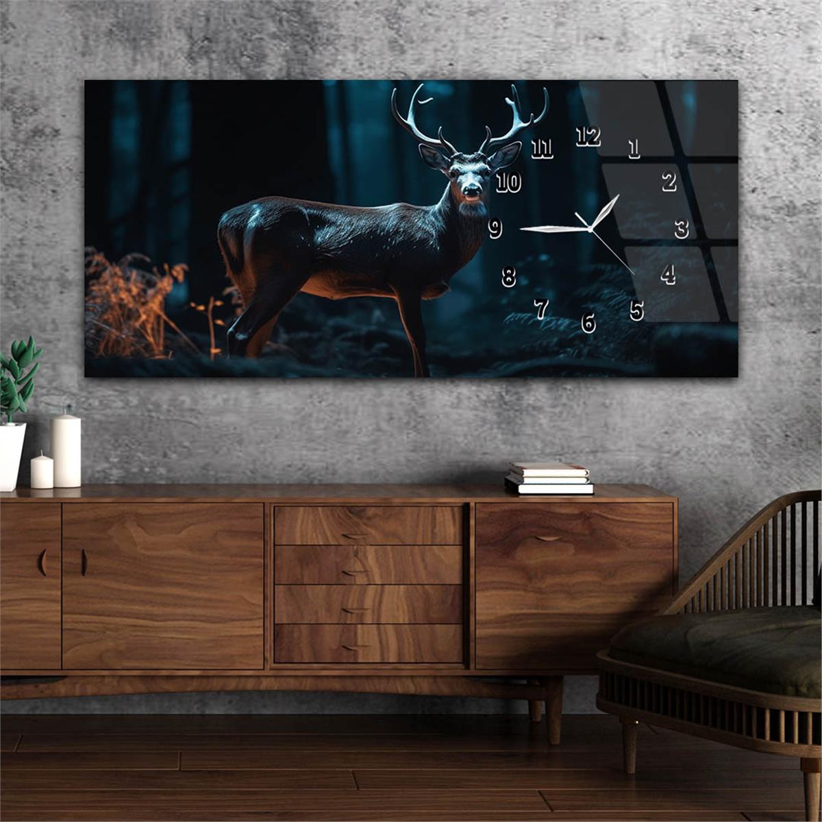 Yatay Saatli Yandan Sanat ve Doğa Temalı Cam Tablo 182