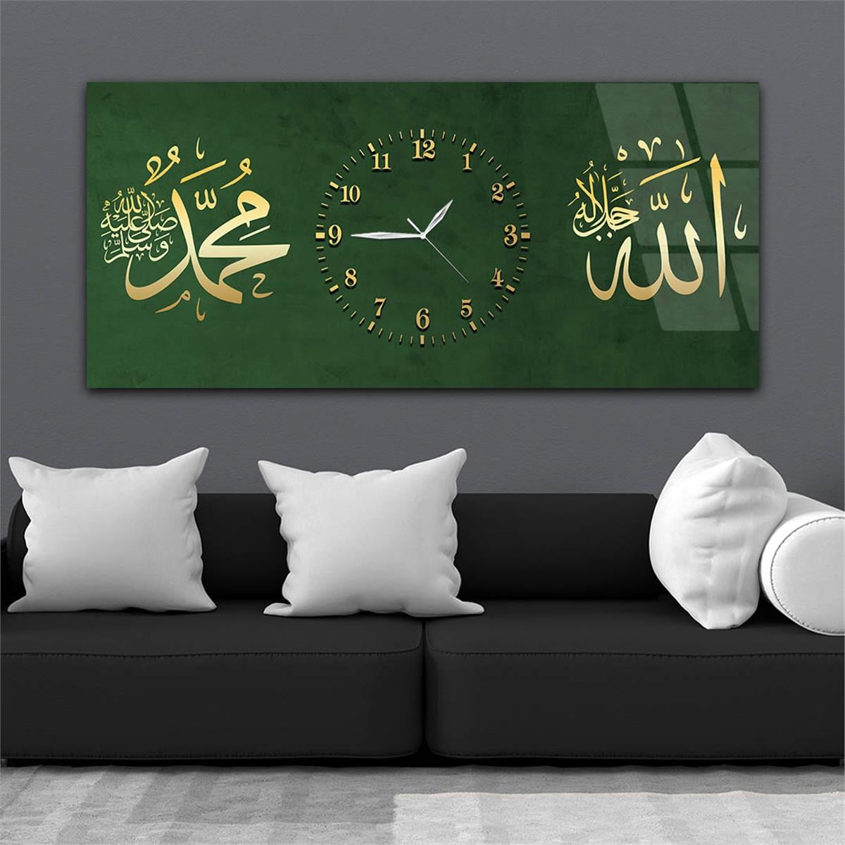 Horizontaal, in Het Midden Voorzien Van Een Klok, Religieus Thema Gehard Glasschilderij 061