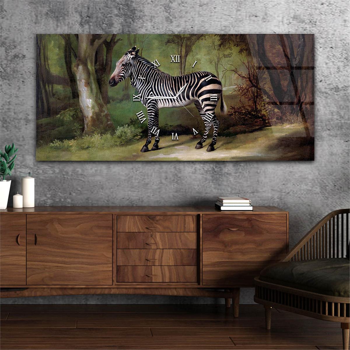 Yatay Ortadan Saatli  Sanat ve Doğa Temalı Cam Tablo 017