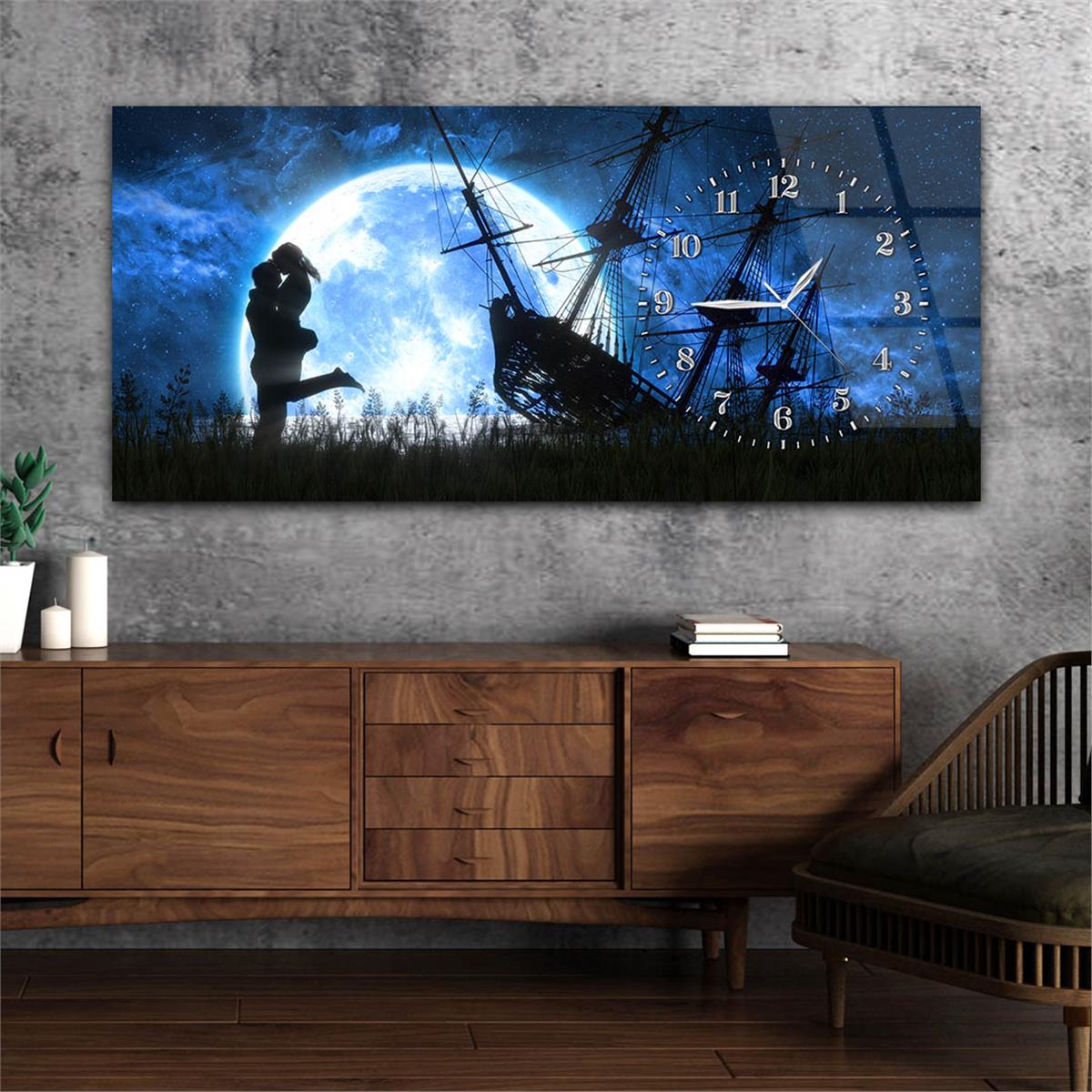 Yatay Saatli Yandan Sanat Temalı Cam Tablo 266