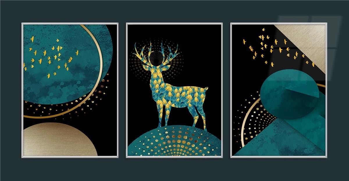 Alüminyum Çerçeveli Sanat Temalı 3'lü Set MDF Tablo 0036