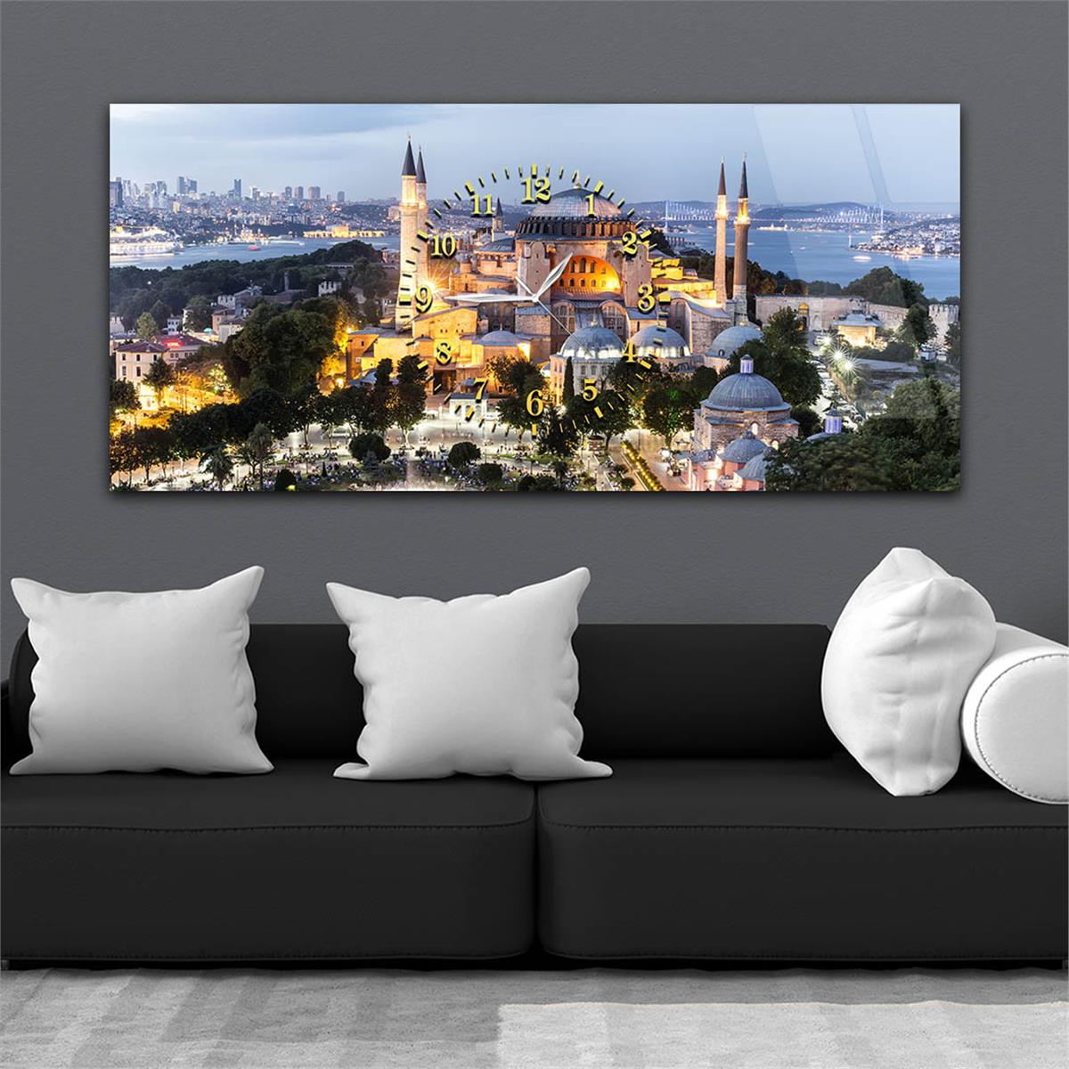 Horizontaal, in Het Midden Voorzien Van Een Klok, Religieus Thema Gehard Glasschilderij 009