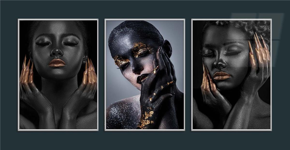 Alüminyum Çerçeveli Sanat Temalı 3'lü Set MDF Tablo 0072