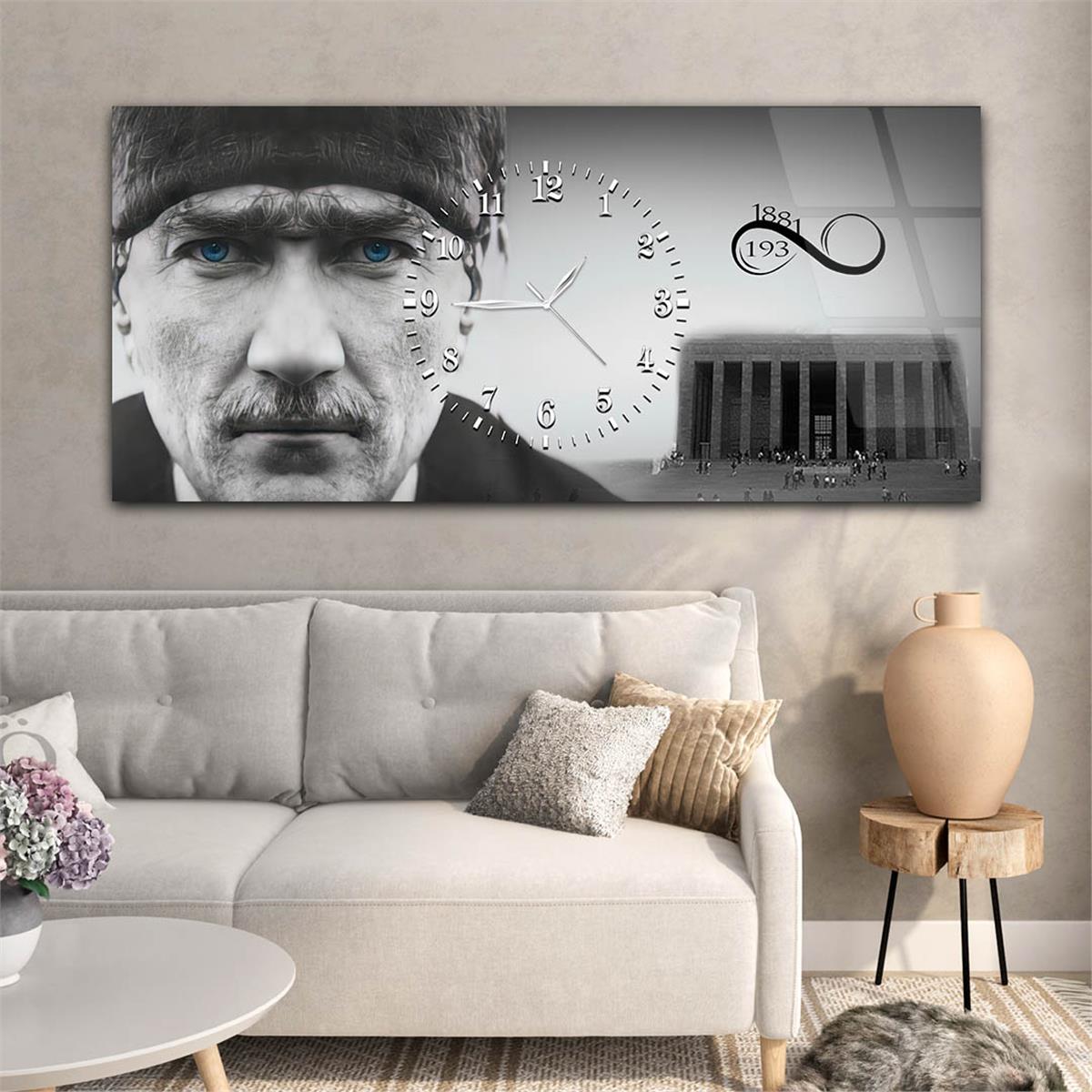 Atatürk'ün Mavi gözleri Anıtkabir ve 1881-1938  Saatli Cam Tablo 066