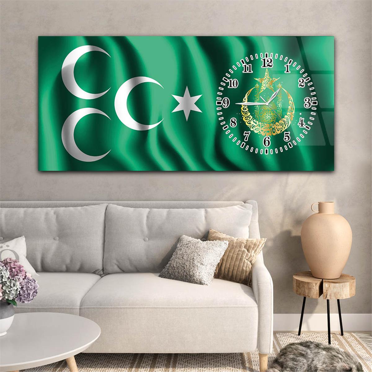 Side-Clock, Homeland-Themed Horizontal Glass Wall Painting 011