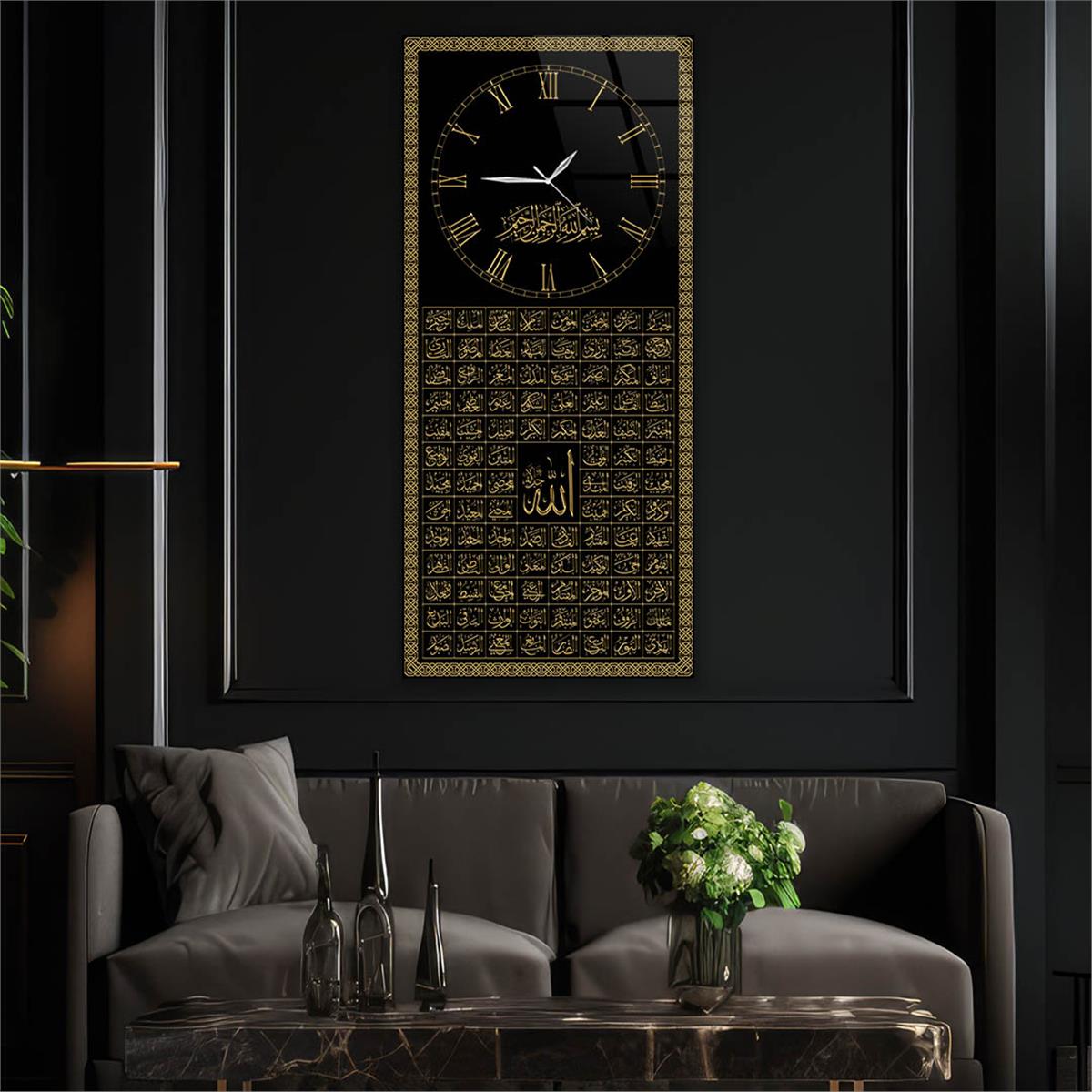 Vertical Religious Themed Glass Wall Art with Clock at the Top  051