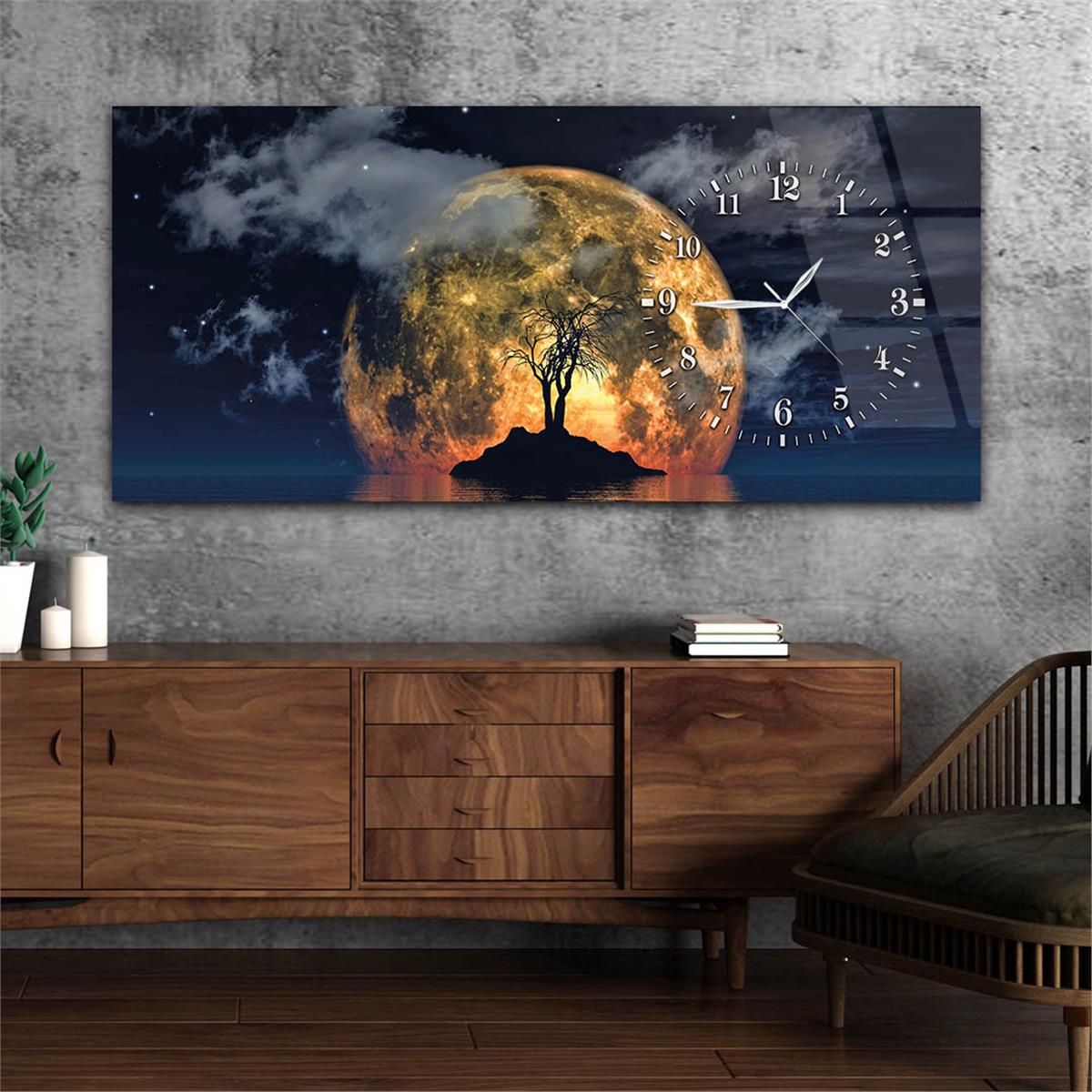 Side-Clock, Art And Nature-Themed Horizontal Glass Wall Painting 016