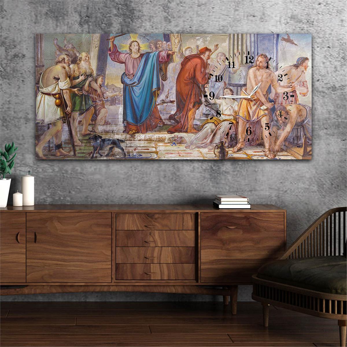 Yatay Saatli Yandan Sanat ve Doğa Temalı Cam Tablo 048