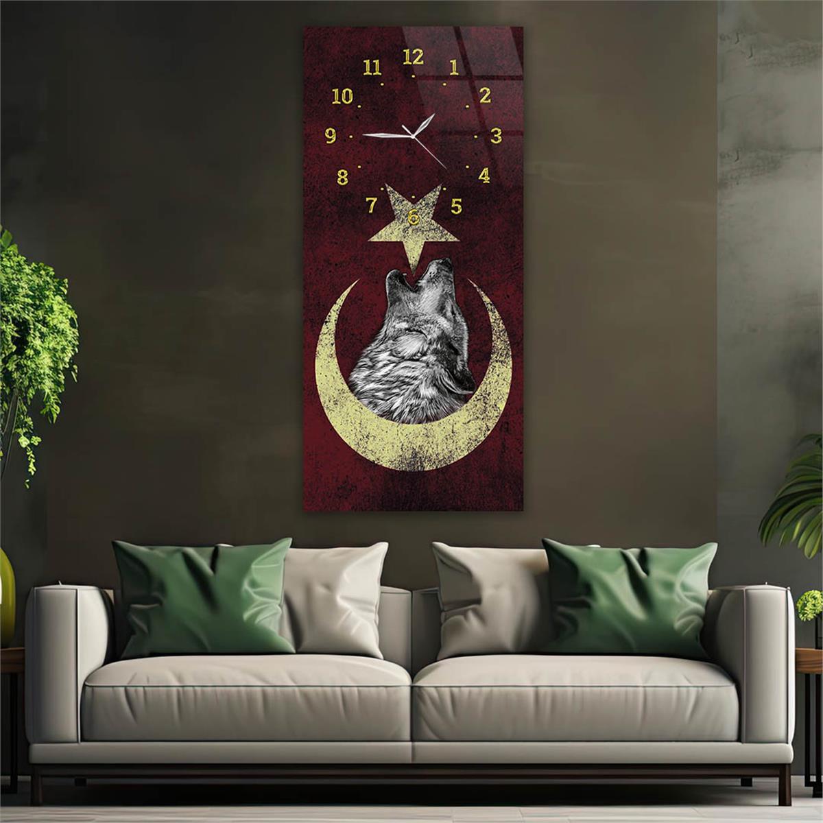 Vertical National Themed Glass Wall Art with Clock at the Top 033