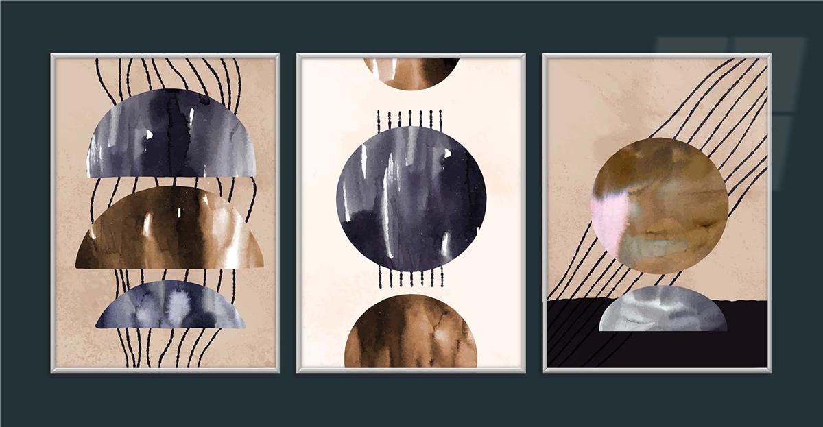 Alüminyum Çerçeveli Sanat Temalı 3'lü Set MDF Tablo 0012