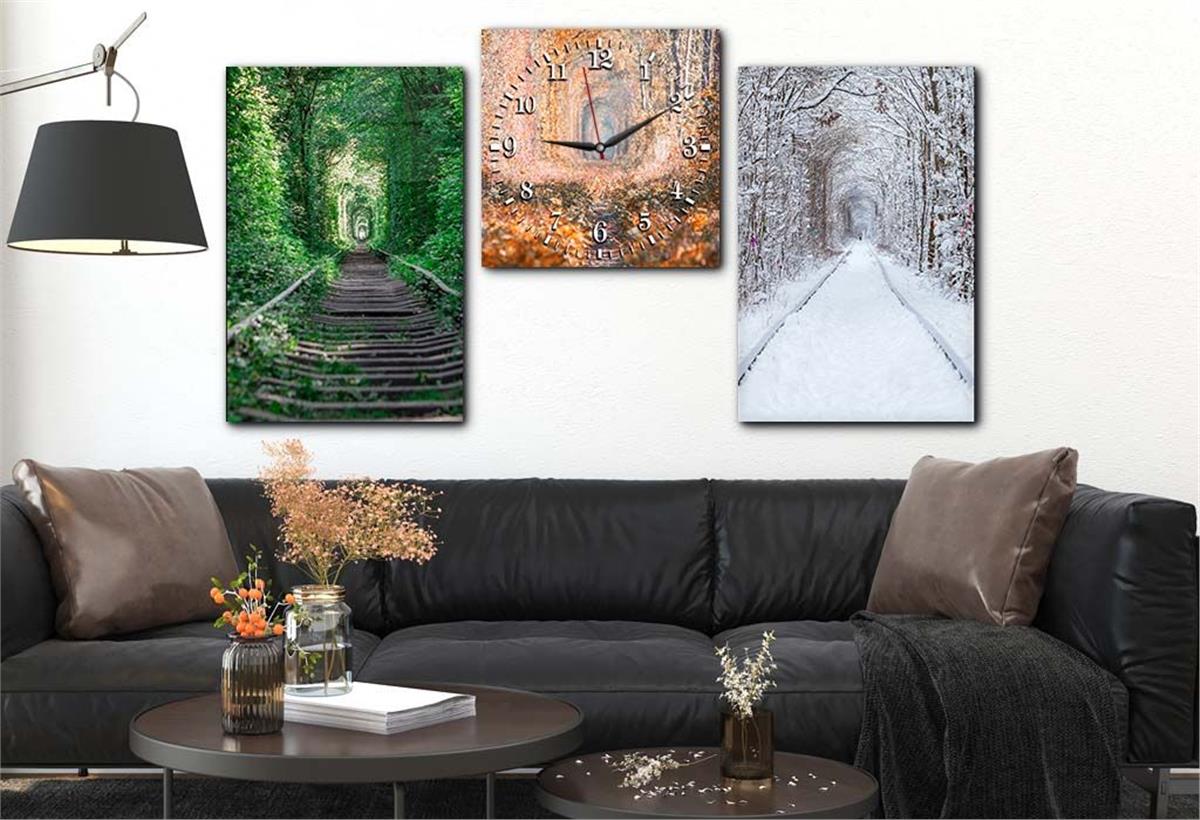 Tempered Glasss Wall Arts Natured-Themed Set with Clock