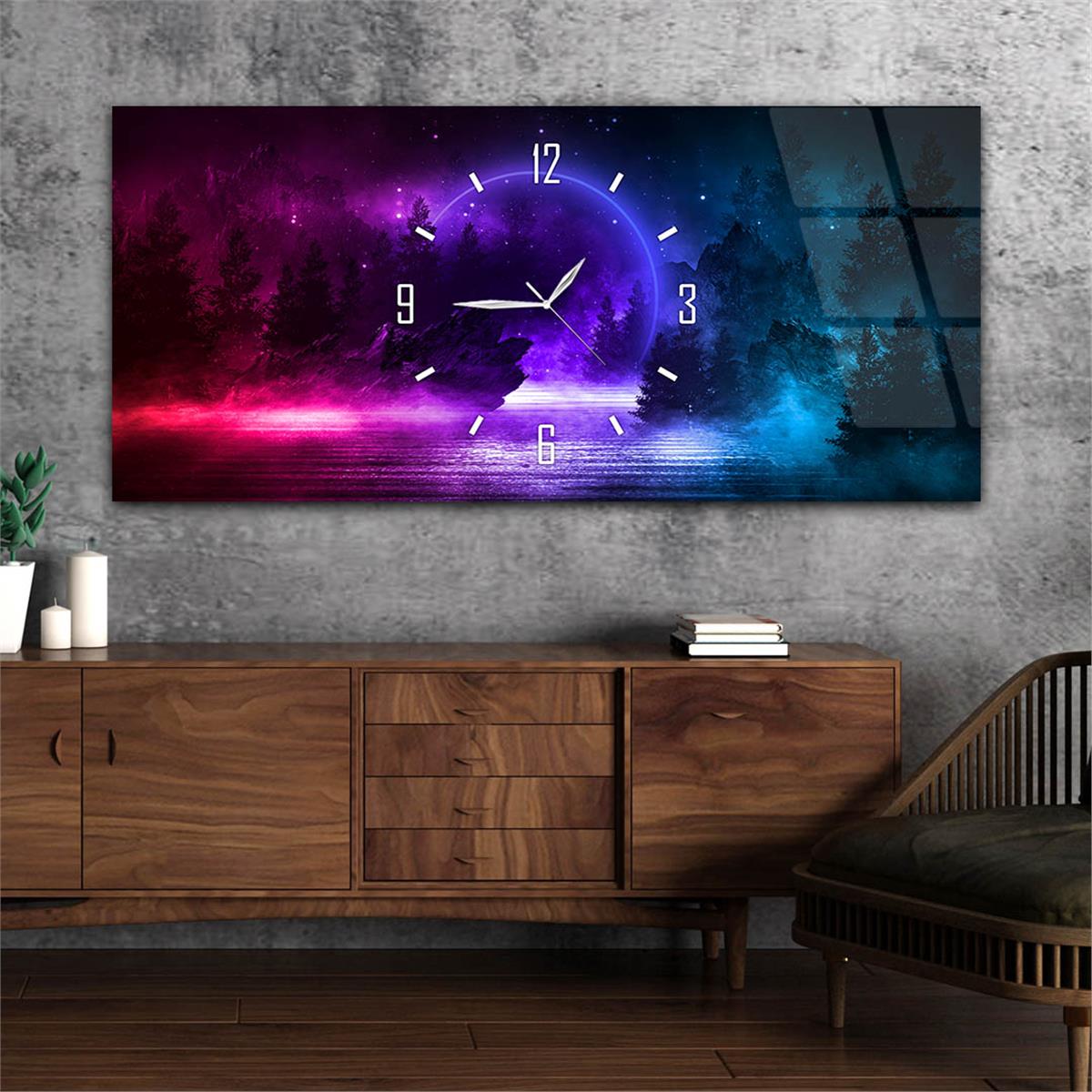 Yatay Saatli Ortadan Sanat Temalı Cam Tablo113