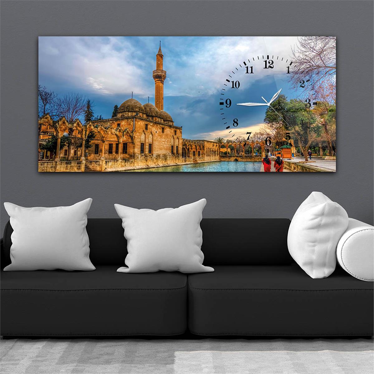 Yatay Saatli Yandan Dini Temalı Cam Tablo 034