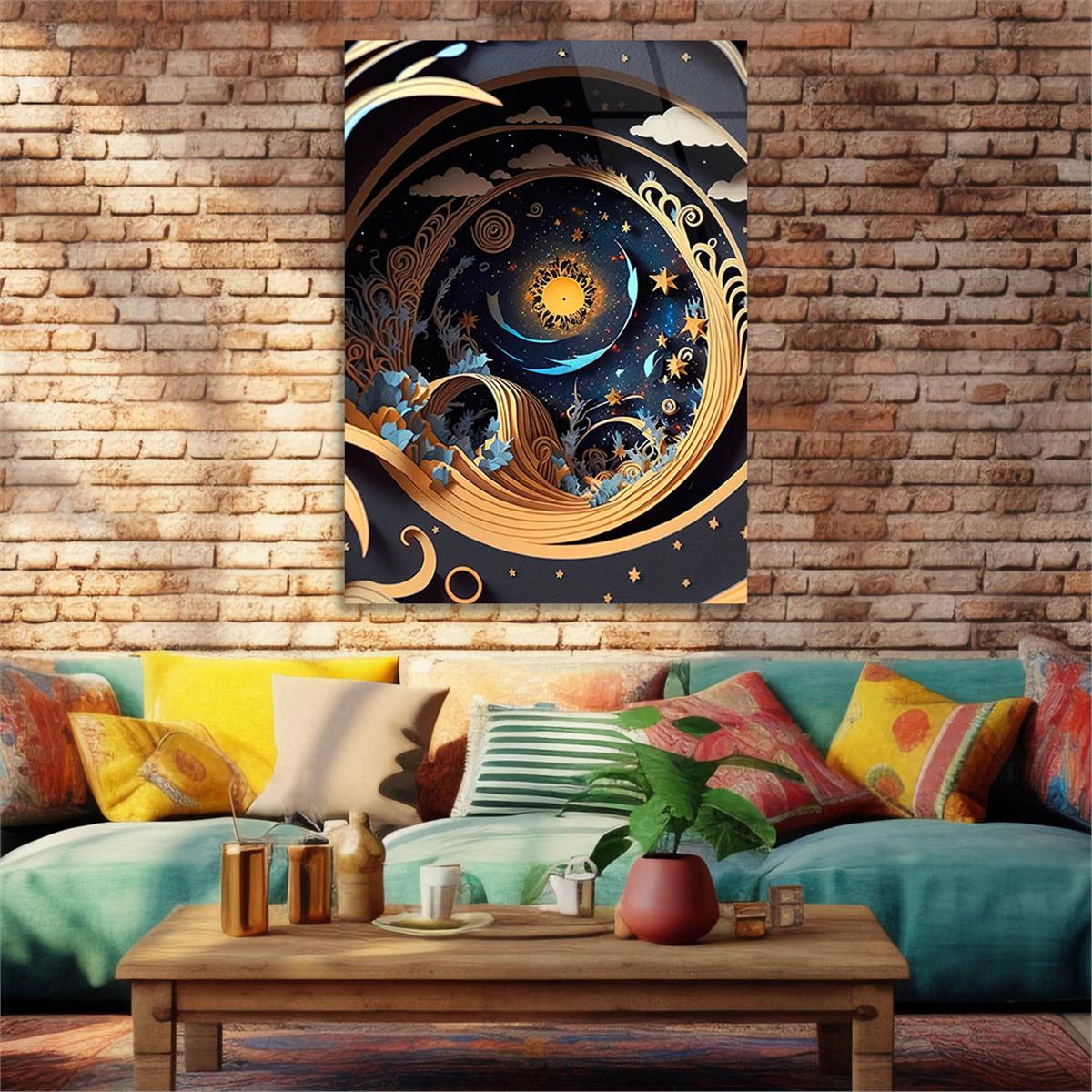 Dikey Sanat Temalı Cam Tablo 543