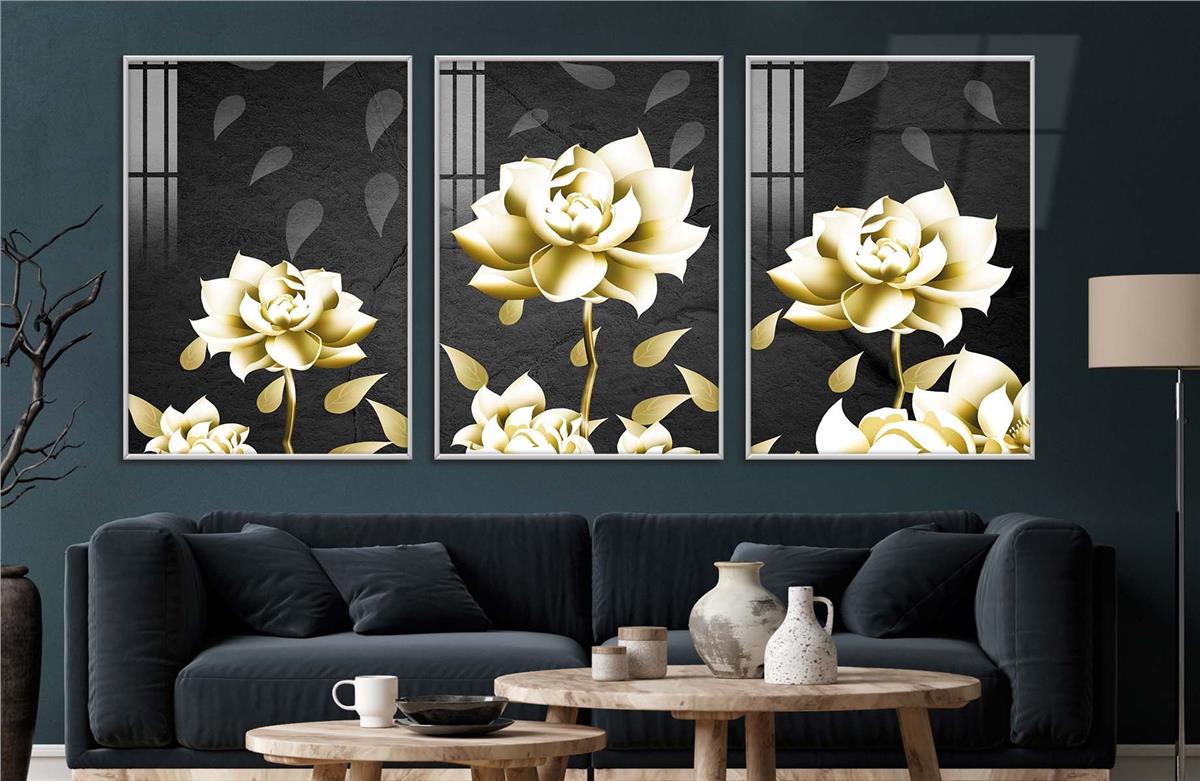 Alüminyum Çerçeveli Sanat Temalı 3'lü Set CAM Tablo 0040