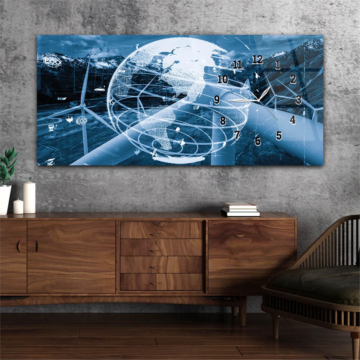 Yatay Saatli Yandan Sanat ve Doğa Temalı Cam Tablo 166