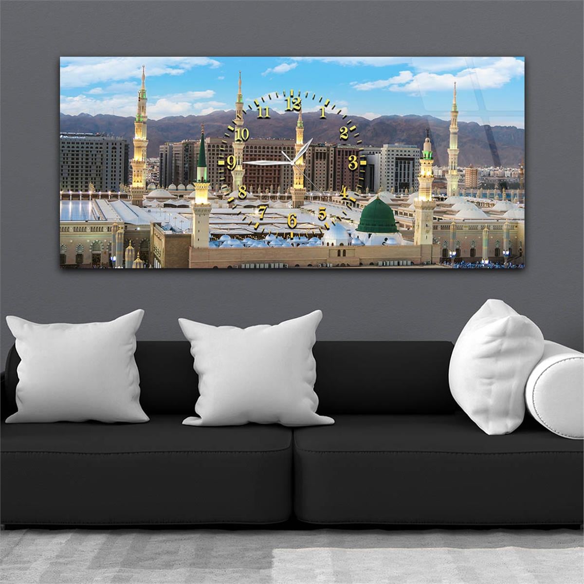 Horizontaal, in Het Midden Voorzien Van Een Klok, Religieus Thema Gehard Glasschilderij 011